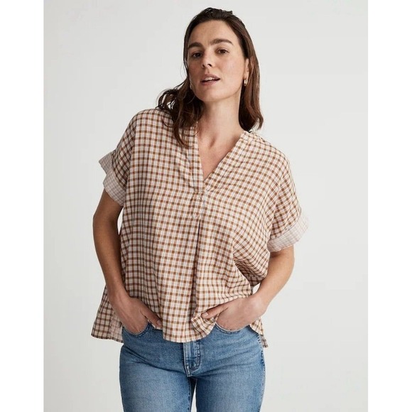 Madewell Shirt Women's Lakeline Popover Shirt Double Face Gingham Check Large - Picture 2 of 4